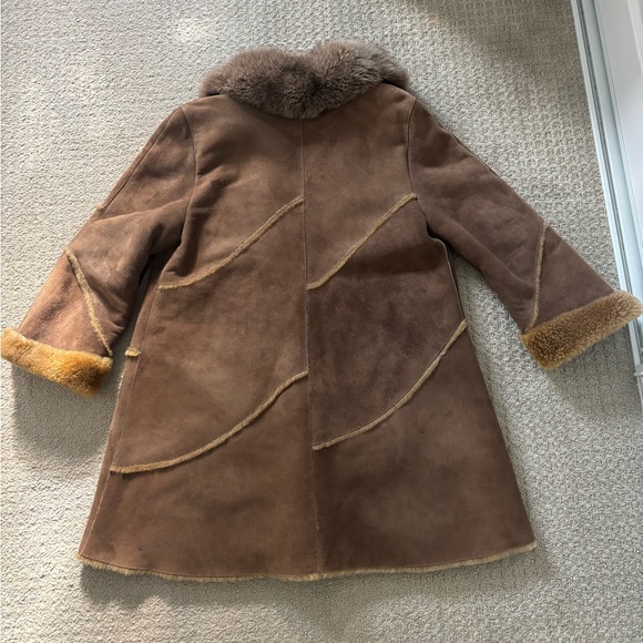 Women's Shearling Fur and Arctic Fox Coat Beige Knee Length Size S/M - Picture 4 of 14